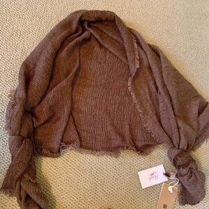 Coffee colored fringed textured scarf/wrap